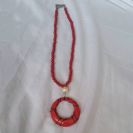 Red Bead Necklace with Pendant